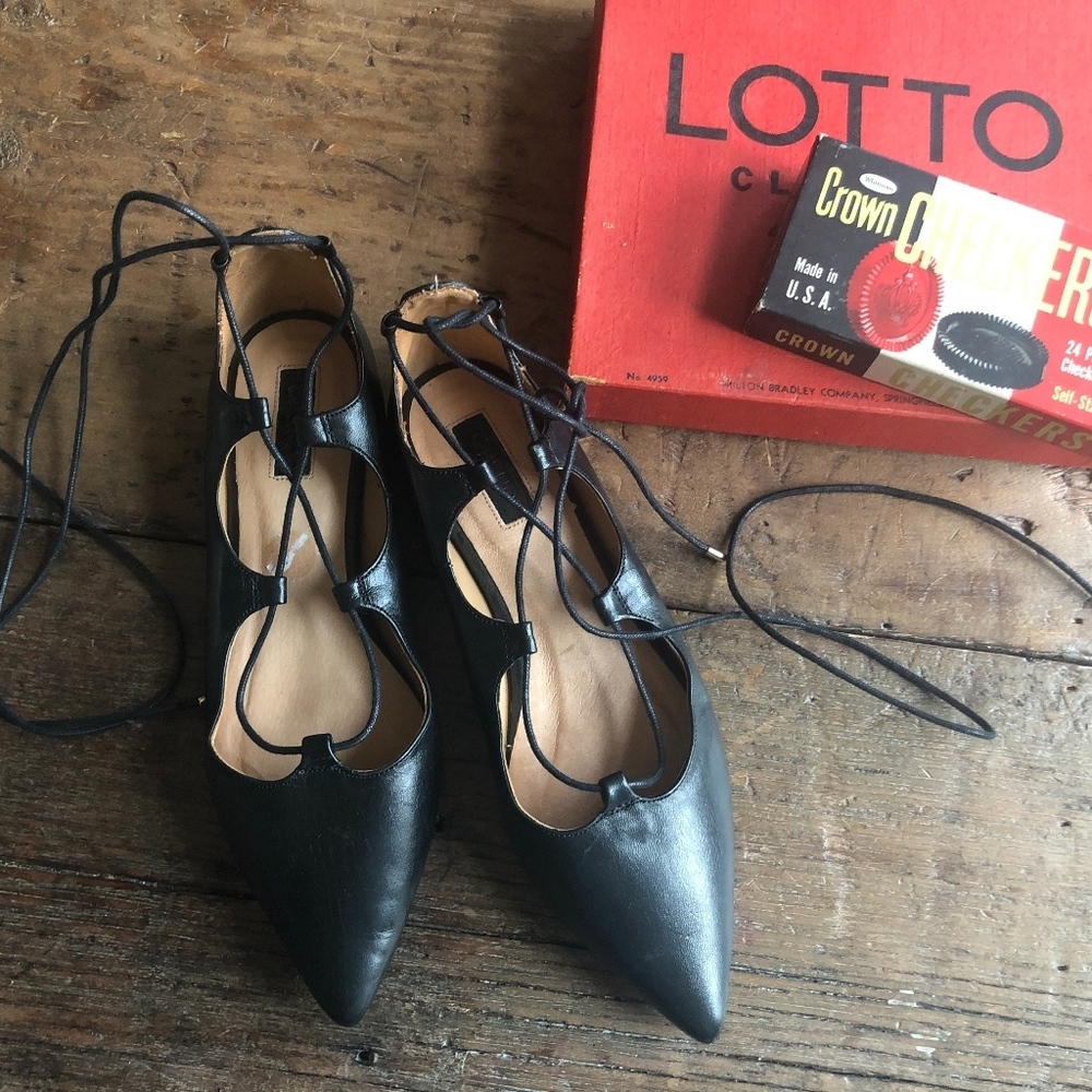 TopShop Black Leather Kingdom Lace Up Shoes 37